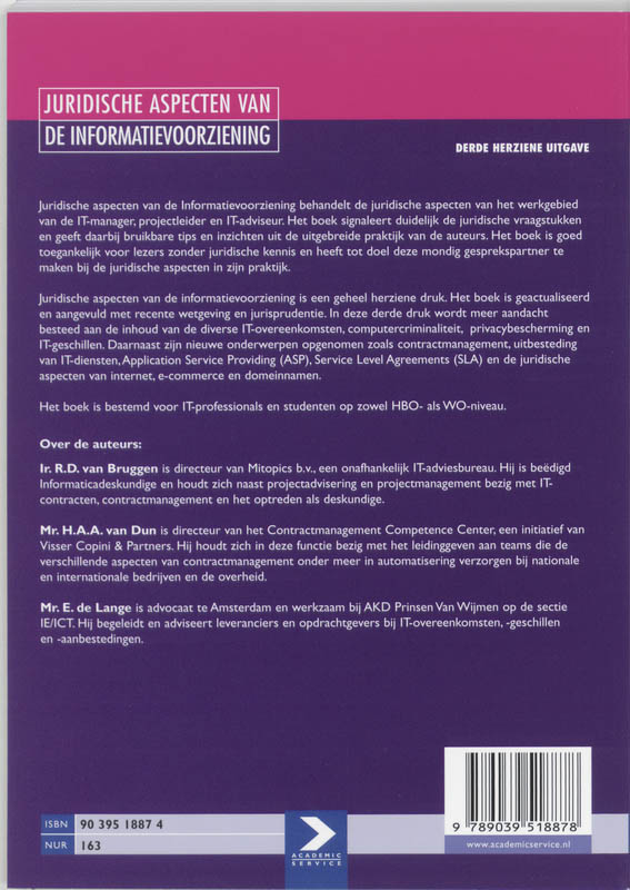 Achterkant van Juridische aspecten van de informatievoorziening