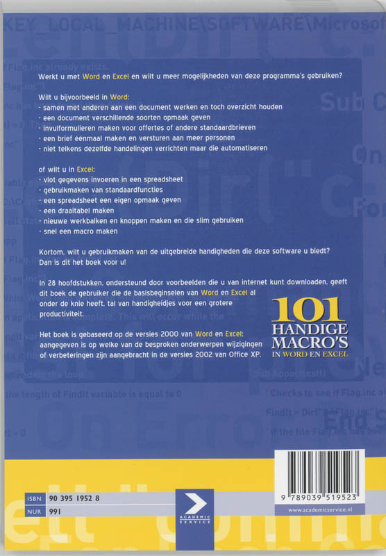 Achterkant van 101 Office macro's in Word & Excel 2002