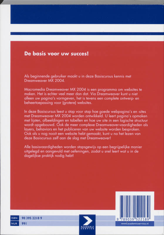 Achterkant van Basiscursus Dreamweaver MX 2004