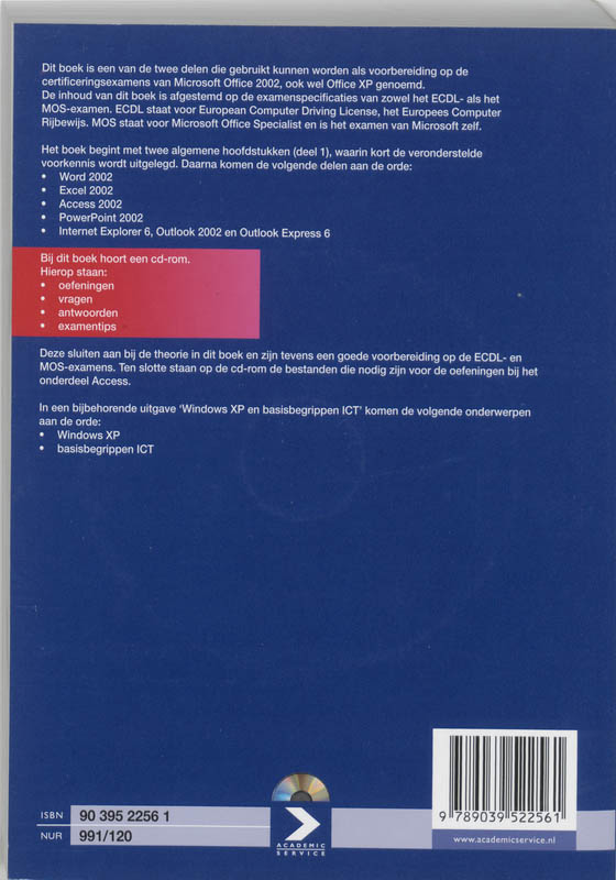 Achterkant van Office XP - voor het examen!