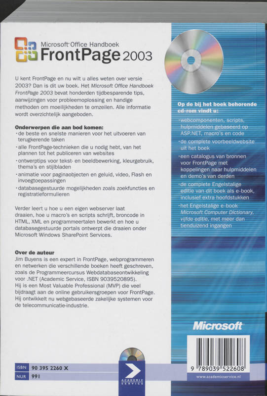 Achterkant van Microsoft Office Handboek Frontpage 2003