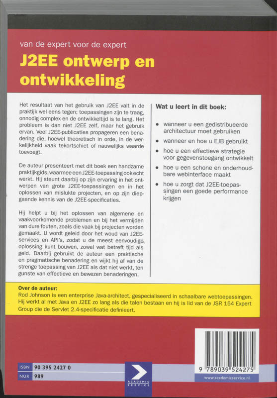 Achterkant van J2EE Ontwerp en ontwikkeling
