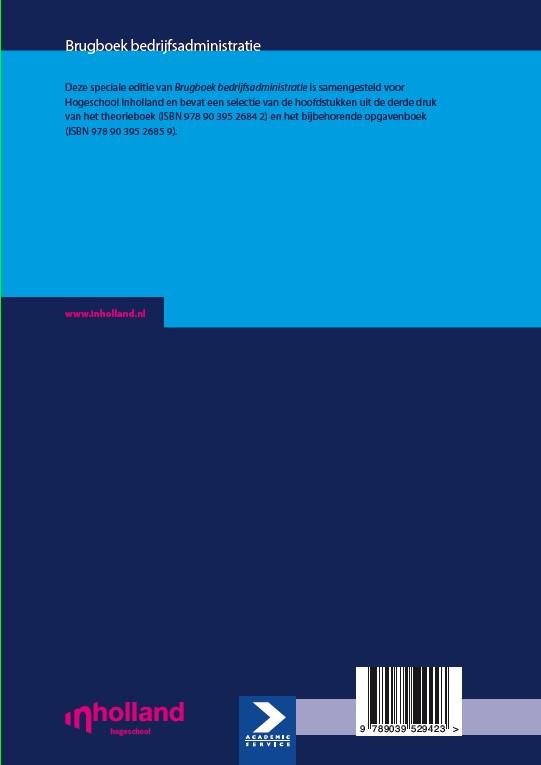 Achterkant van Brugboek bedrijfsadministratie - Inholland uitgave