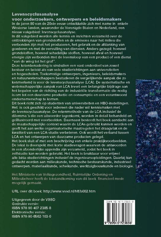 Achterkant van Levenscyclusanalyse voor onderzoekers, ontwerpers en beleidsmakers