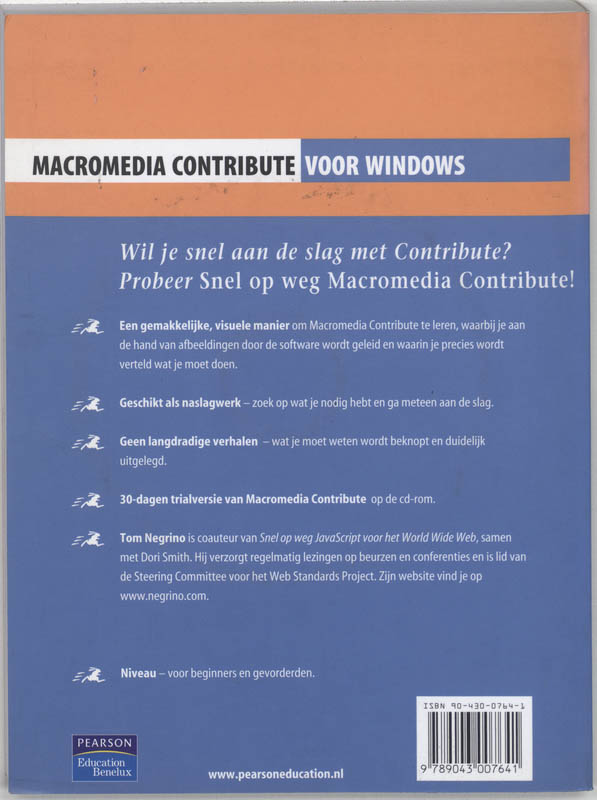 Achterkant van Macromedia Contribute voor Windows