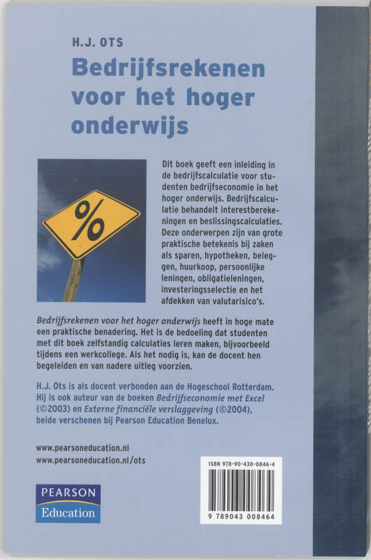 Achterkant van Bedrijfsrekenen voor het hoger onderwijs
