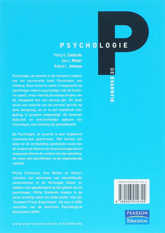 Achterkant van Psychologie De essentie