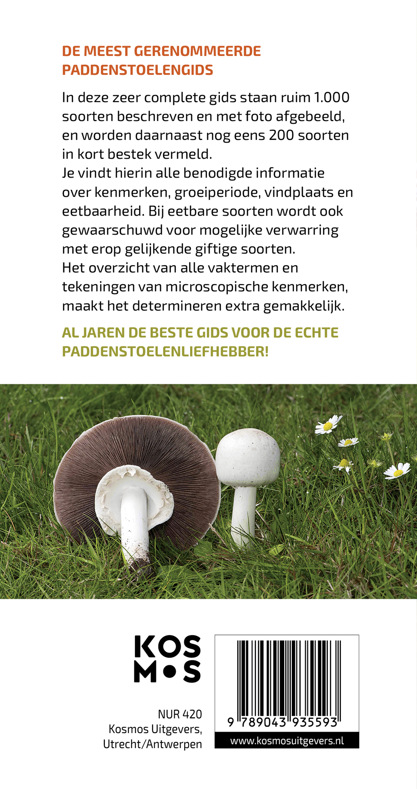 Achterkant van De grote paddenstoelengids voor onderweg