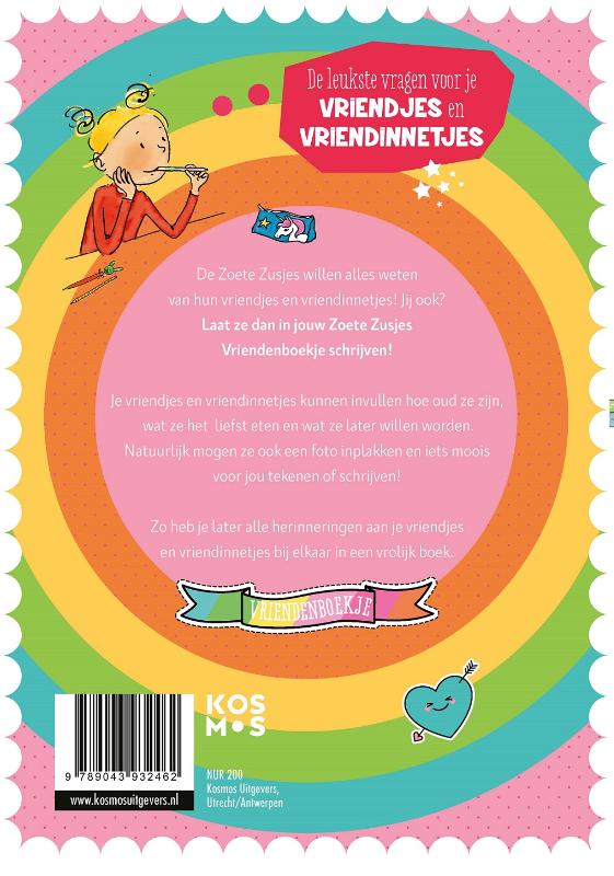 Achterkant van De Zoete Zusjes vriendenboek