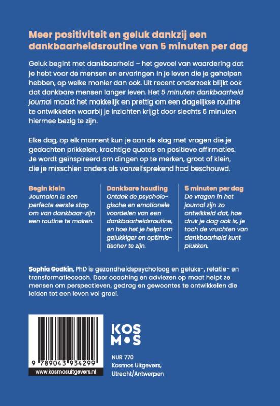 Achterkant van 5 minuten dankbaarheid journal