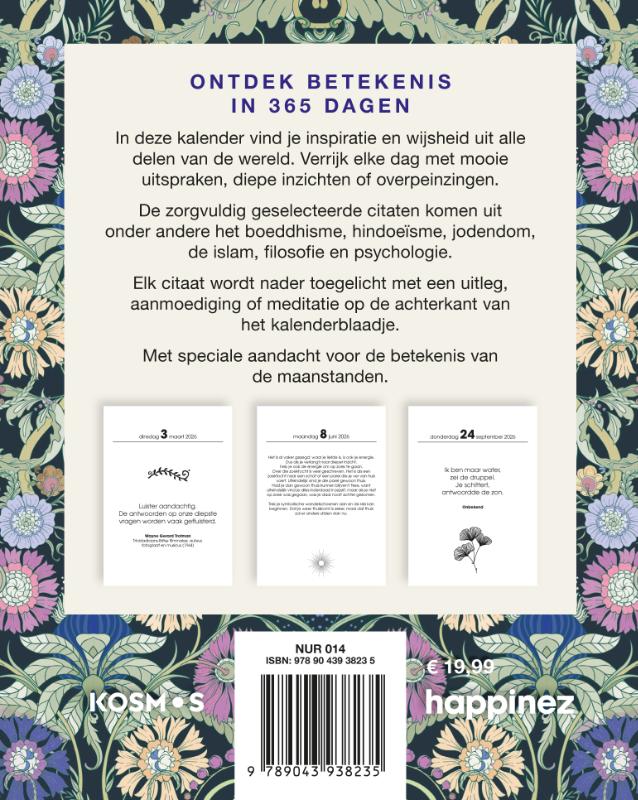 Achterkant van Happinez spirituele scheurkalender 2026
