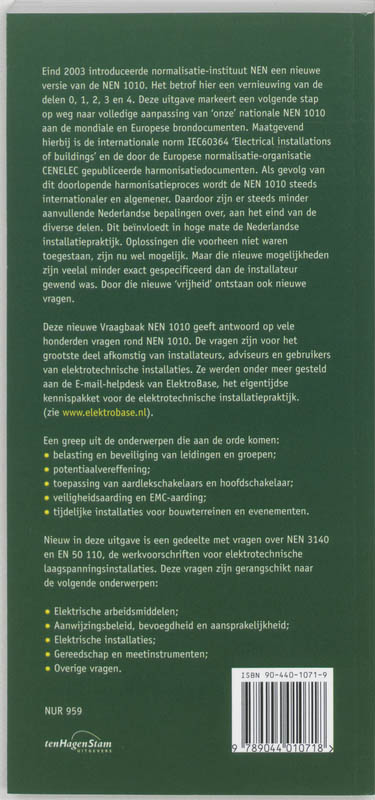 Achterkant van Vraagbaak NEN 1010