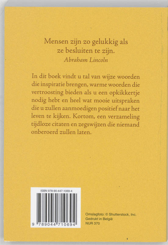 Achterkant van Wijze uitspraken om helemaal tot rust te komen