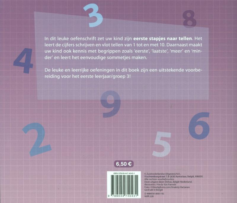 Achterkant van Mijn oefenschrift eerste stappen naar tellen (5-6 j.)