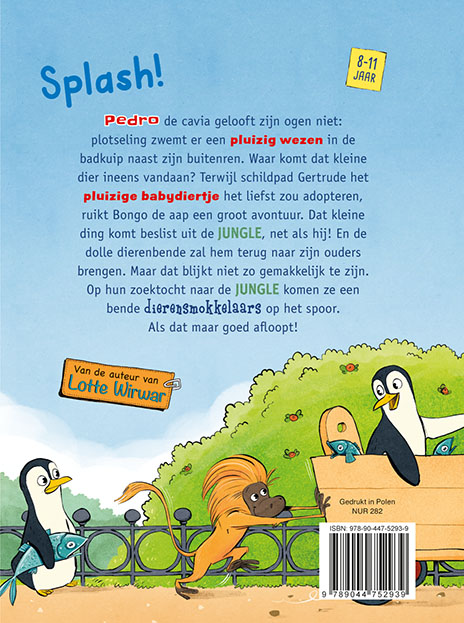 Achterkant van De dolle dierenbende - Een pinguïn in ons bad!
