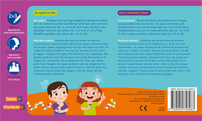 Achterkant van Domino - De tafels van vermenigvuldiging / Domino - Les tables de multiplication