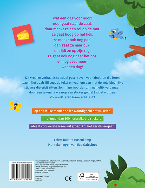 Achterkant van Ik leer lezen Stickerboek - Wat een dag voor Noor! (AVI START / AVI 1)