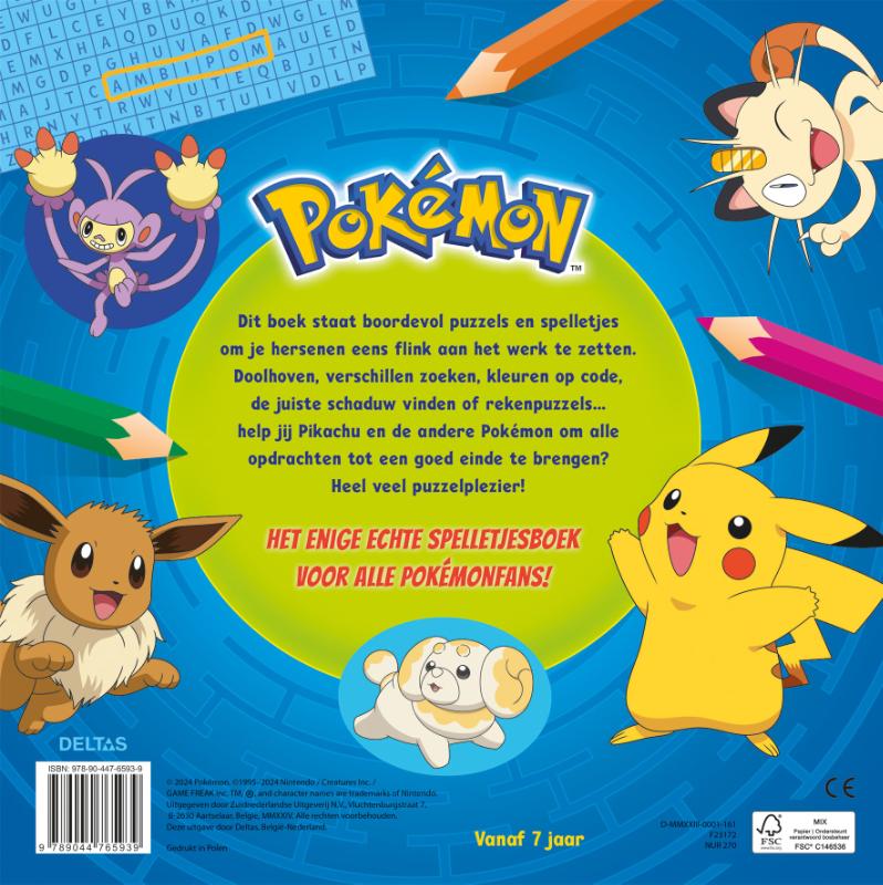 Achterkant van Pokémon spelletjesboek
