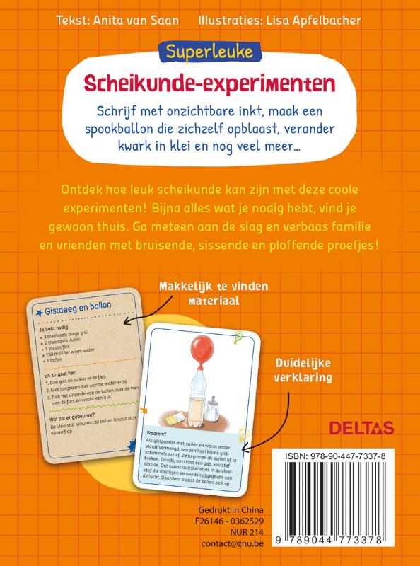 Achterkant van Superleuke Scheikunde-experimenten - doos met kaarten
