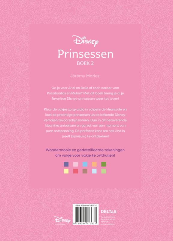 Achterkant van Disney Prinsessen boek 2 - Kleuren op nummer voor volwassenen