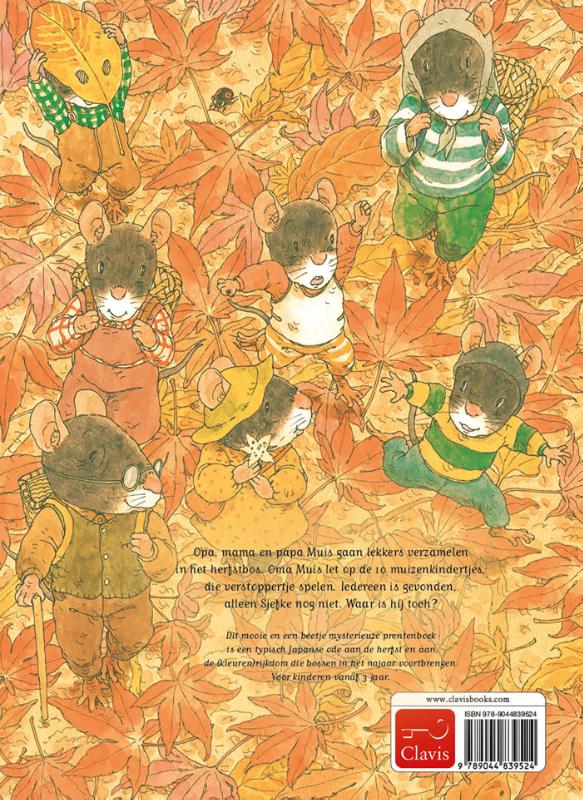 Achterkant van 14 muisjes vieren de herfst