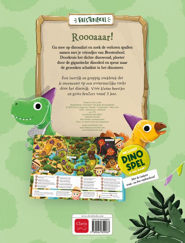 Achterkant van Dinosafari! Het grote dinozoekboek