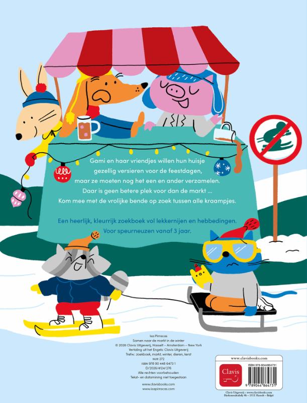 Achterkant van Samen naar de markt in de winter