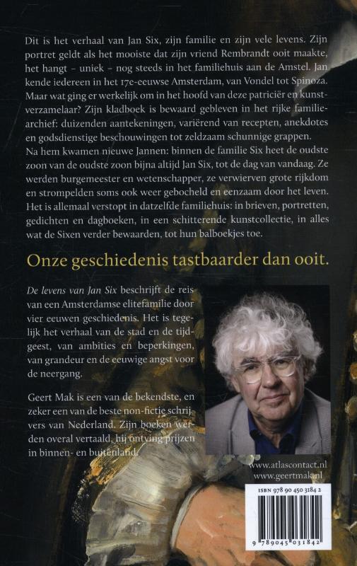 Achterkant van De levens van Jan Six