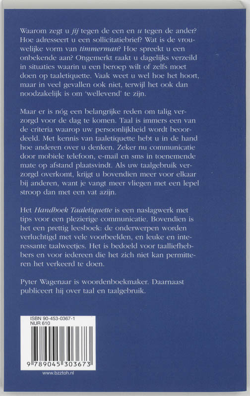 Achterkant van Handboek taaletiquette
