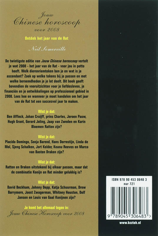 Achterkant van Jouw Chinese horoscoop voor 2008
