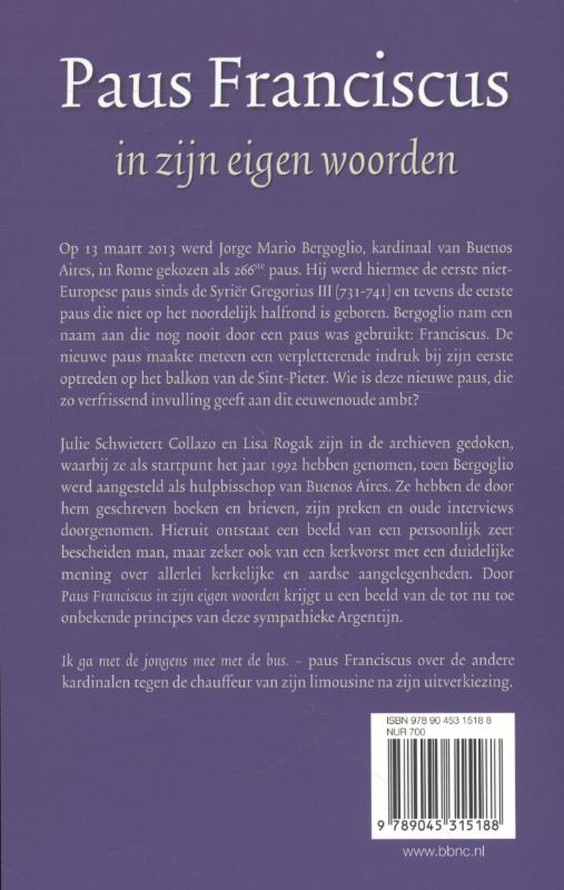 Achterkant van Paus Fransiscus
