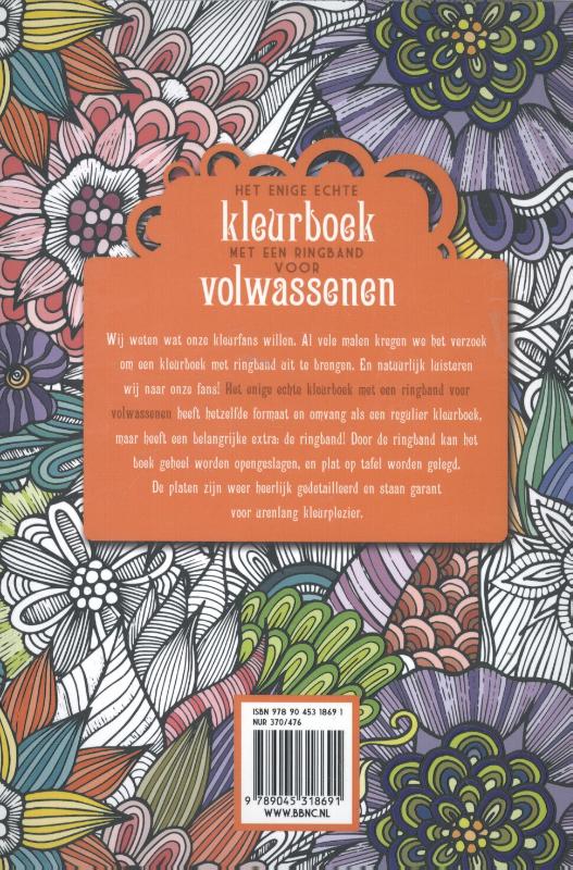 Achterkant van Het enige echte kleurboek voor volwassenen met een ringband