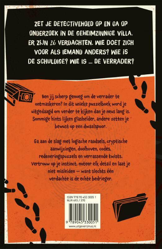 Achterkant van Mr. Brein vind de verrader puzzelboek