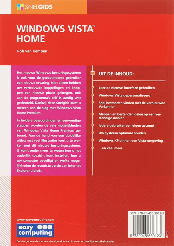 Achterkant van Snelgids Windows Vista Home