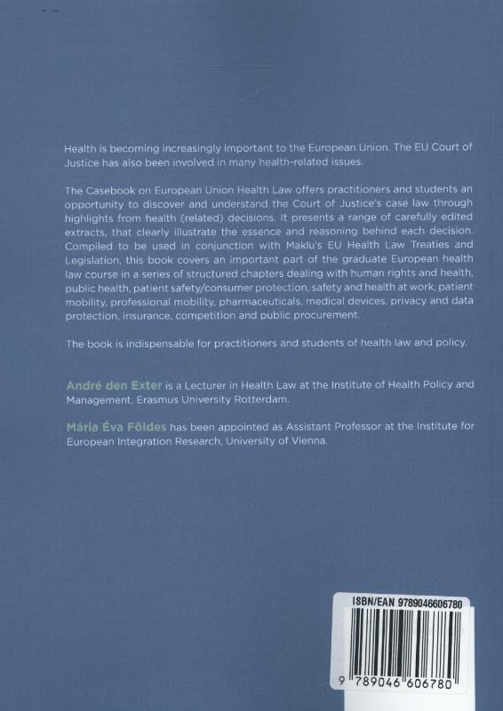 Achterkant van Casebook on European Union health law