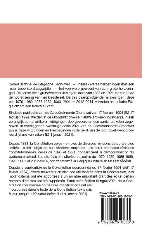 Achterkant van De Belgische grondwet / La Constitution belge