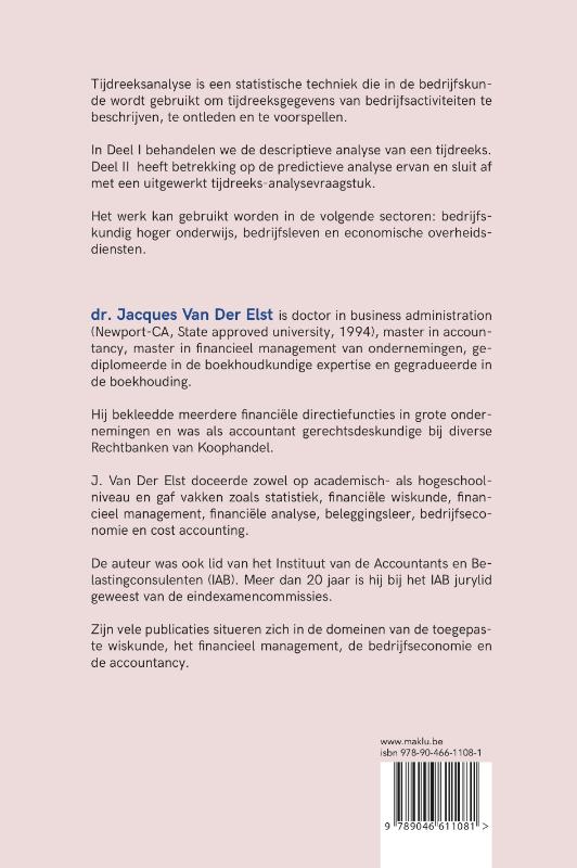 Achterkant van Descriptief en predictief analyseren van tijdreeksen in de bedrijfskunde