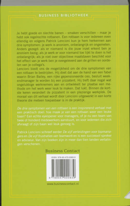 Achterkant van De drie symptomen van een rotbaan