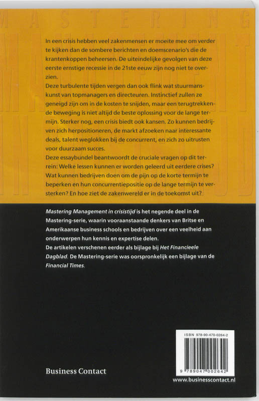 Achterkant van Mastering Management in crisistijd