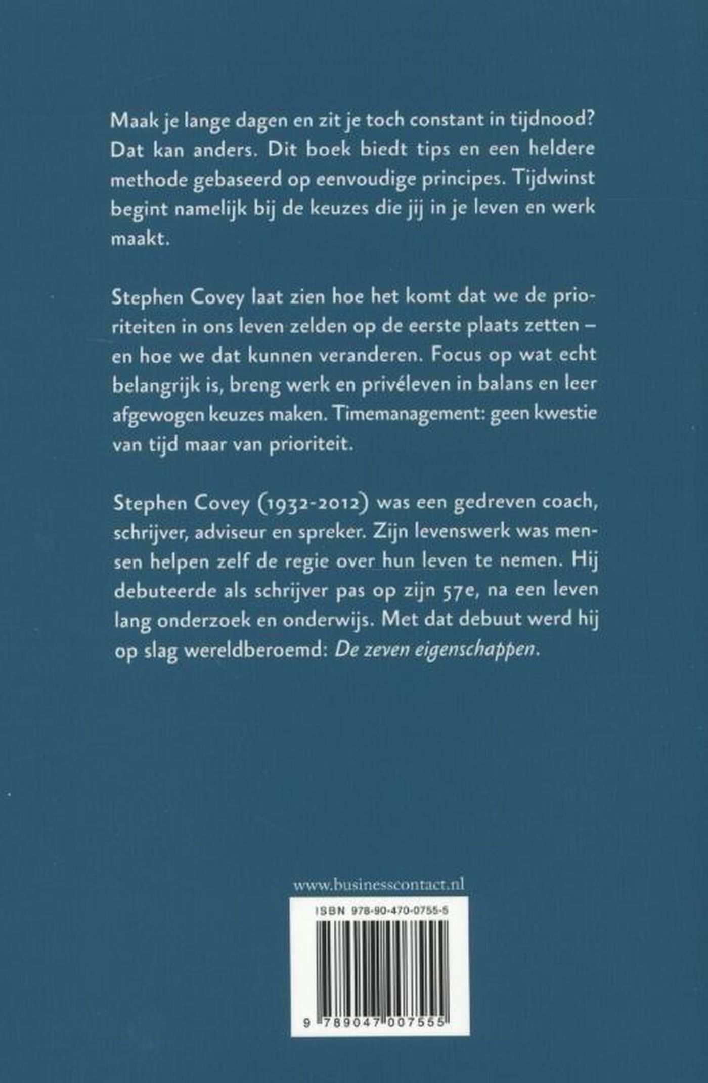 Achterkant van Timemanagement volgens Covey