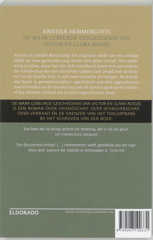 Achterkant van De waar gebeurde geschiedenis van Victor en Clara Rooze