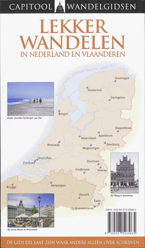 Achterkant van Lekker wandelen in Nederland en Vlaanderen