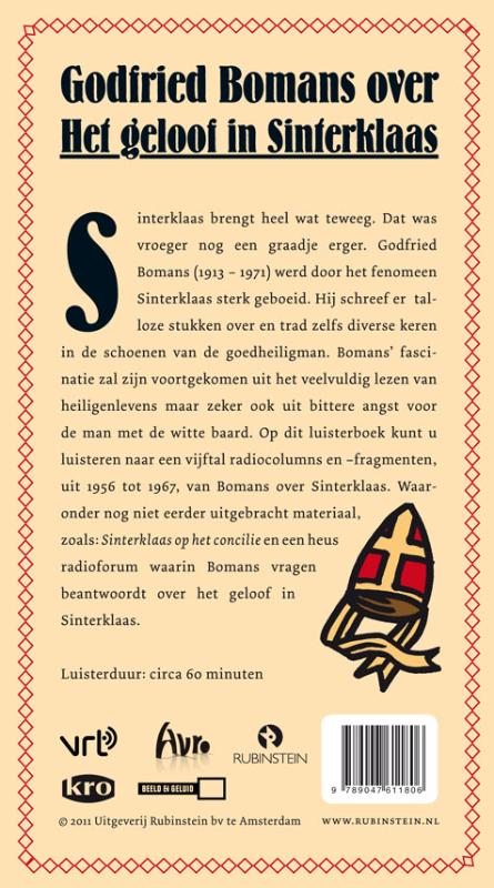 Achterkant van Godfried Bomans over het geloof in Sinterklaas