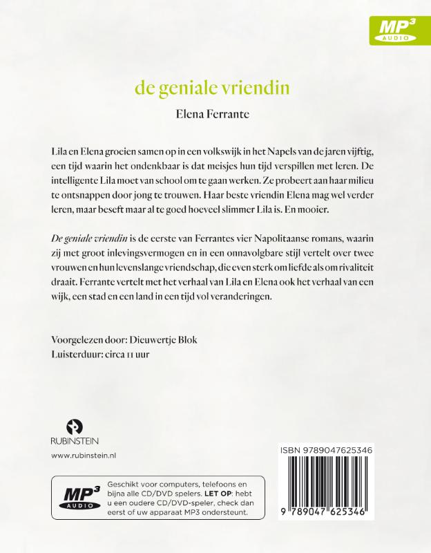 Achterkant van De geniale vriendin