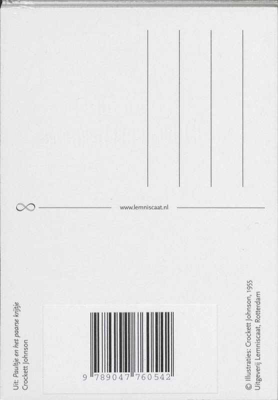 Achterkant van prentbriefkaarten Paultje en het Paarse Krijtje 20 ex