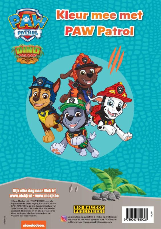 Achterkant van Kleur mee met Paw Patrol - Dino Rescue
