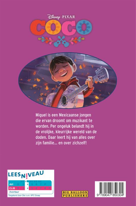 Achterkant van AVI Disney Coco, Miguel en de muziek