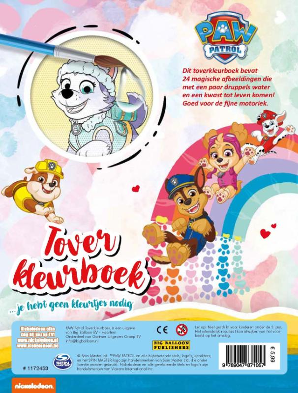Achterkant van Toverkleurboek Paw Patrol
