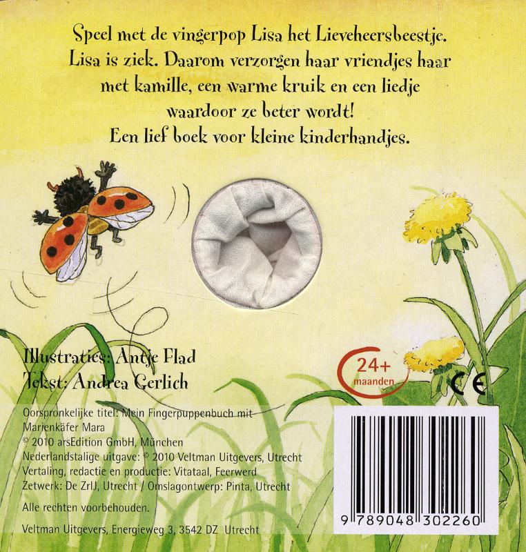 Achterkant van Mijn vingerpopboekje met Lisa het lieveheersbeestje