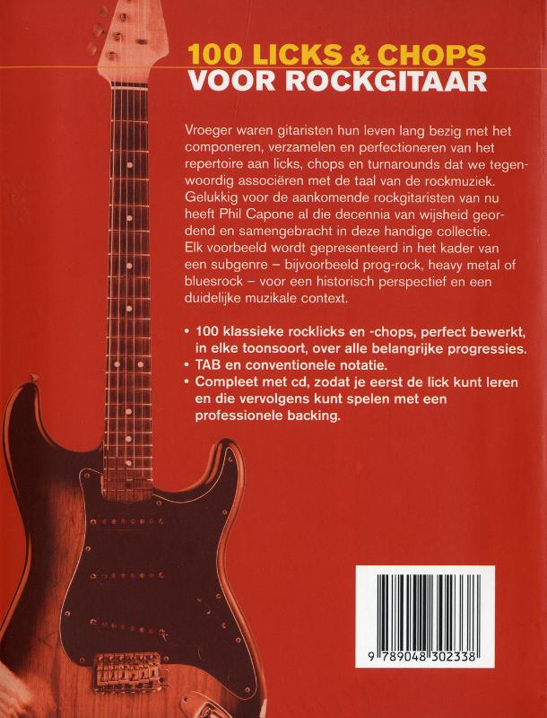 Achterkant van 100 licks & chops voor rockgitaar